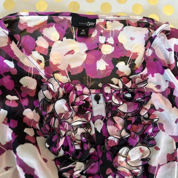 East 5th Pink Ruffled 3/4 Sleeve Bib Collar Blouse - Picture 2 of 2